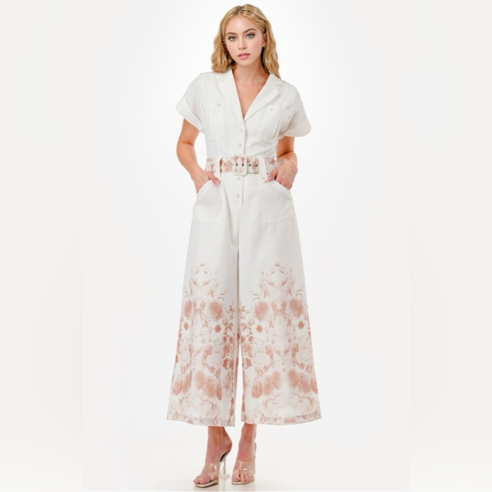 Elegant White and Pink Floral Jumpsuit